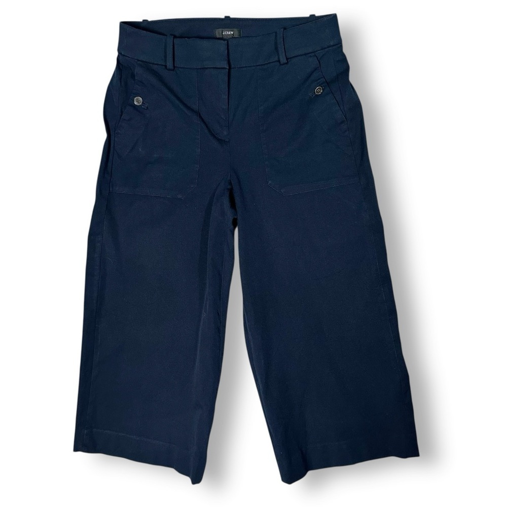J Crew Sydney Wide Leg Pants Sz 10 Petite Bi-Stretch Cropped Navy Blue Office   - Picture 2 of 11